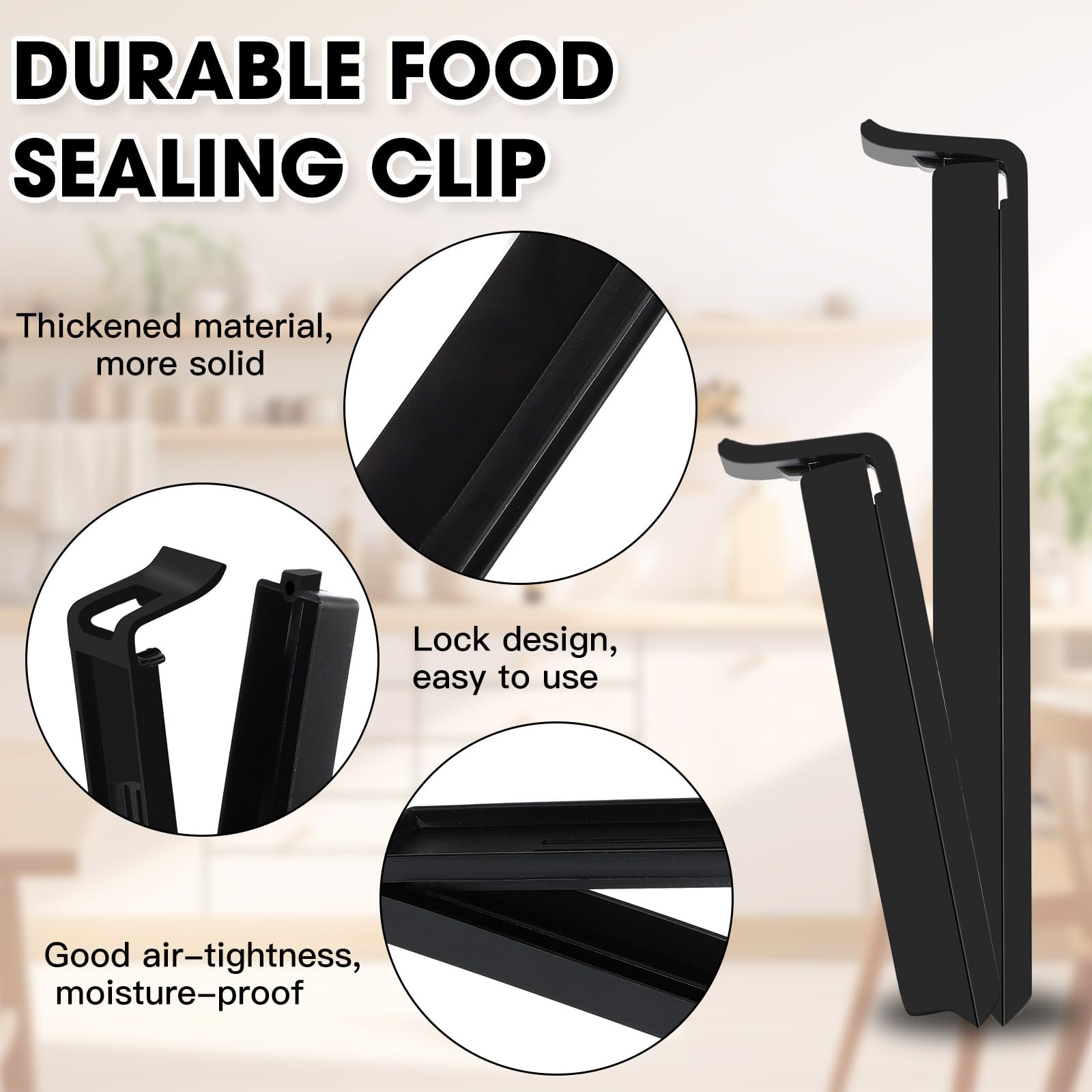 30 piezas de clip de sellado negro, 6/11 cm pinza cierre bolsa de alimentos, clip de cierre de cocina reutilizable de plástico para embalaje de cocina, caramelos aperitivos