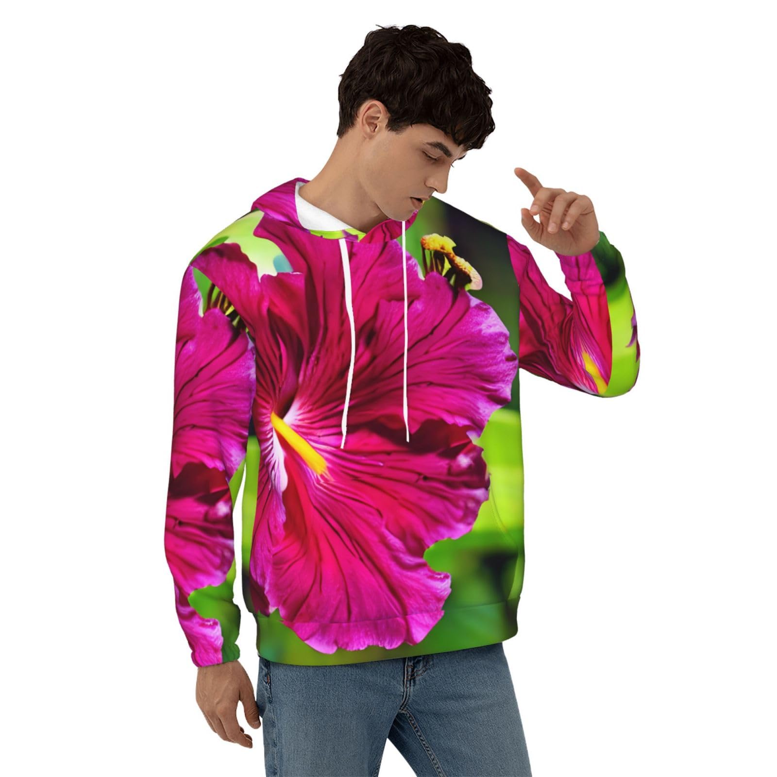 Męska bluza z kapturem z nadrukiem kwiatowym hibiskusa, casualowa grafika z nadrukiem bluzy z kapturem z kieszenią