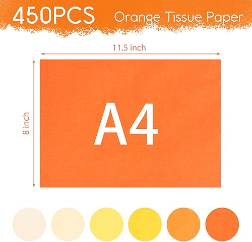 Miniatura 2 de VGOODALL 450 hojas de papel de seda naranja, papel de seda de otoño de 11.5 x 8 pulgadas, a granel para bolsas de regalo, papel de regalo para