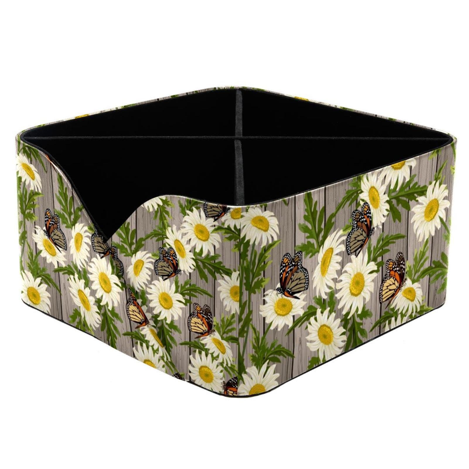 Pot de rangement pour bureau en bois illustré de fleurs et papillons