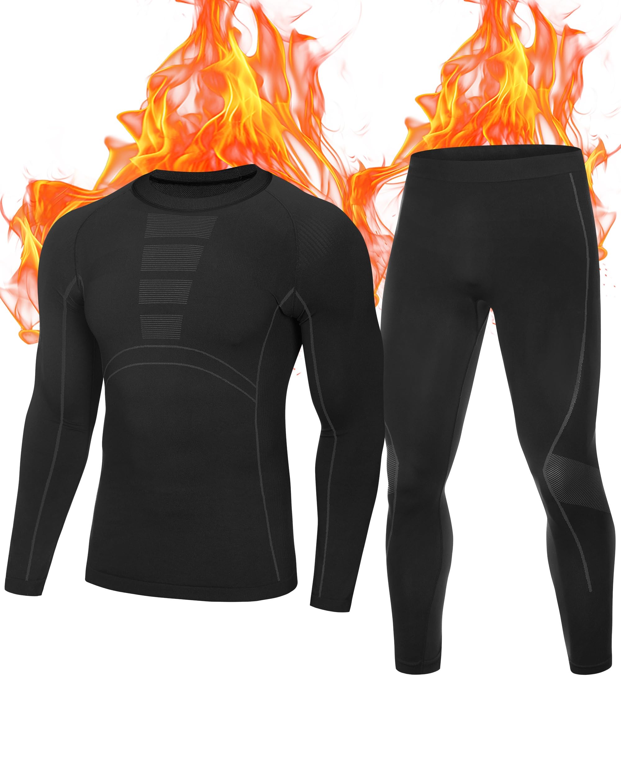 RoadboxThermal Underwear Mens, Fleece Lined Base Layer Set with Quick-Dry Breathable Lightweight for Running Cycling Skiing Motorbike Outdoor Work in Winter