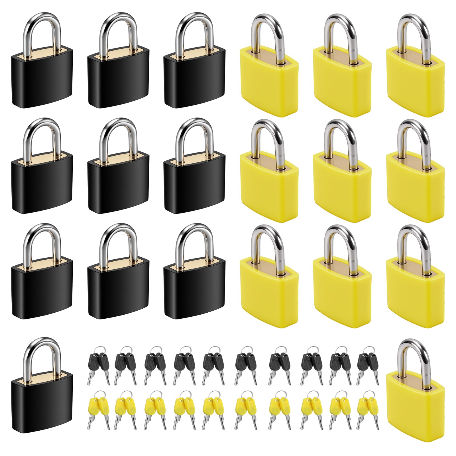 CHEUNGR 20 Pcs Suitcase Locks with Keys, Small Luggage Padlock for Travel Gym Locker Baggage Backpack, Black/Yellow