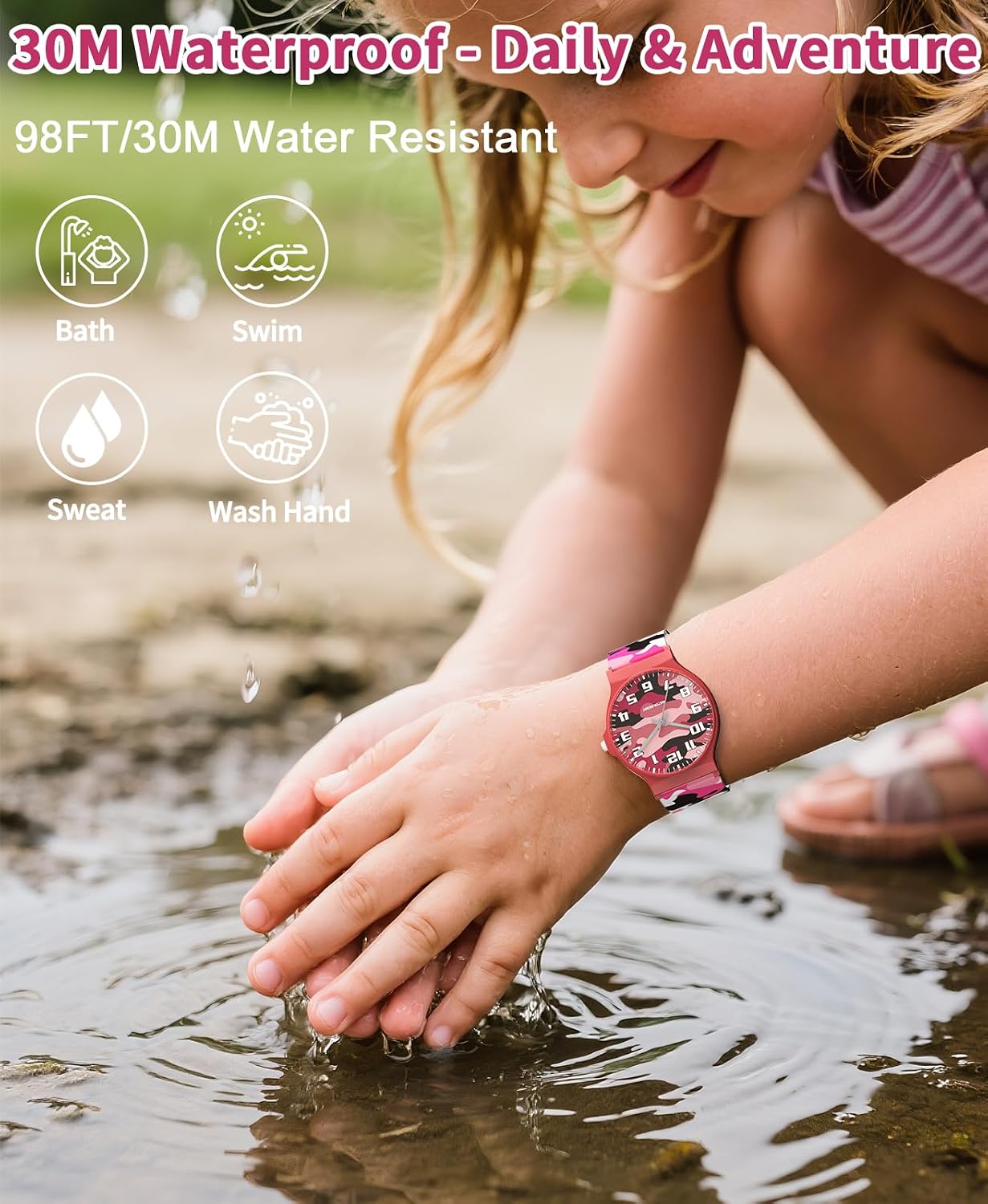 Kids Analog Watch Boys Girls, 30M Waterproof, Sports Watch for Boys, Easy to Read Children's Thin Dial Wrist Watches with Soft Band, for Ages 5-15 Kids Great Birthday Gifts