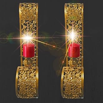 Moroccan Metal Lantern - Ramadan Lantern Decor, Arabic Lanterns for Indoor & Outdoor Use, Garden & Floor, Gold & Rose Gold Lanterns 2 pc (Wall Candle set Gold)