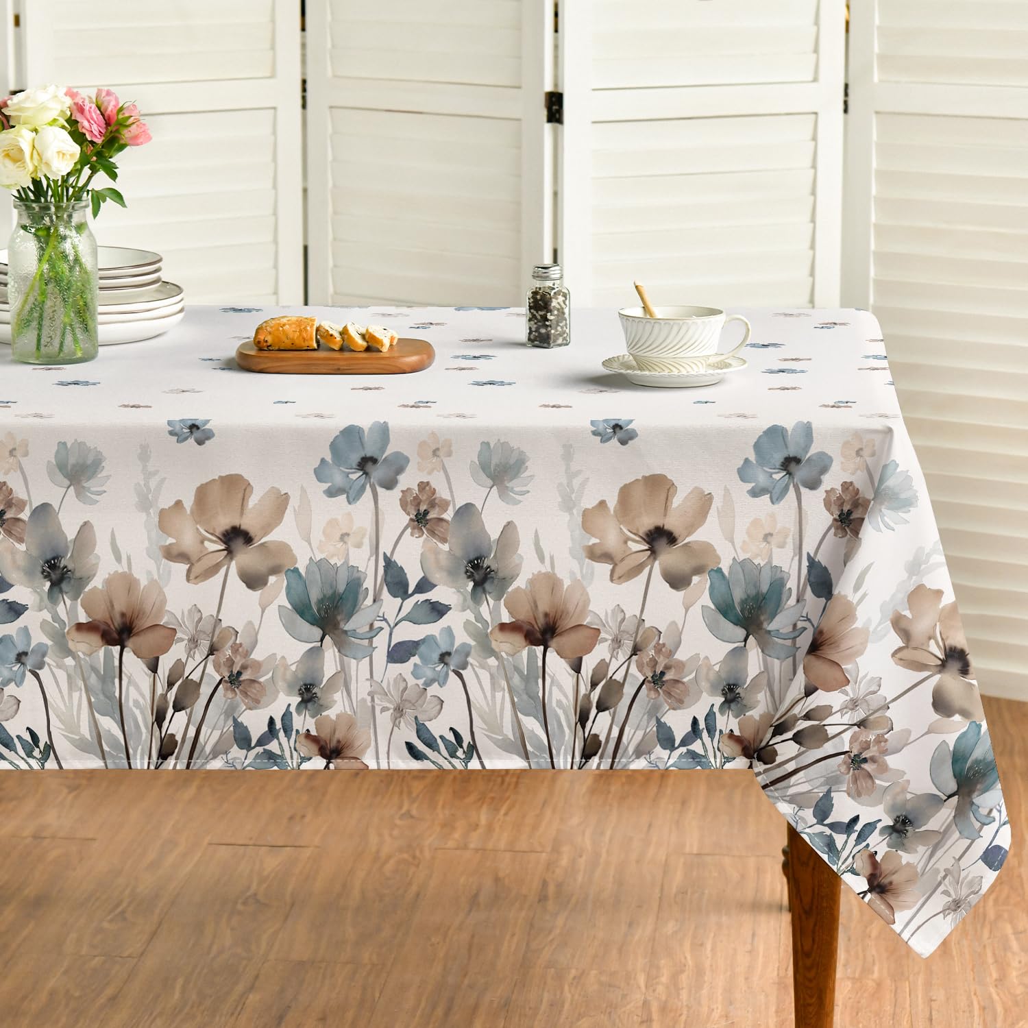 Horaldaily Vintage Tablecloth 60x120 Inch Rectangular, Watercolor Flowers Washable Seasonal Table Cover for Party Picnic Dinner Decor