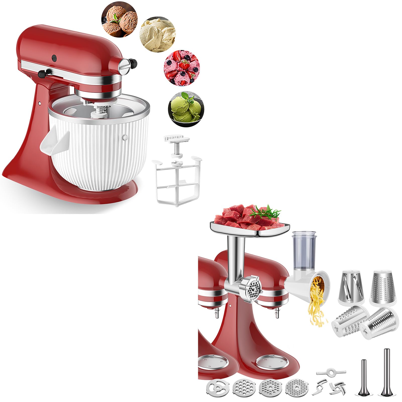 Ice Cream Attachment with Meat Grinder Attachment Slicer Shredder for Kitchenaid Mixer