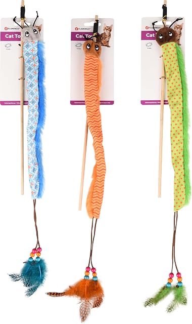 Foto 5 de 5 de Flamingo Juguetes para Gatos - caña de Juego para Gatos Kirk con Oruga 40cm Multicolor