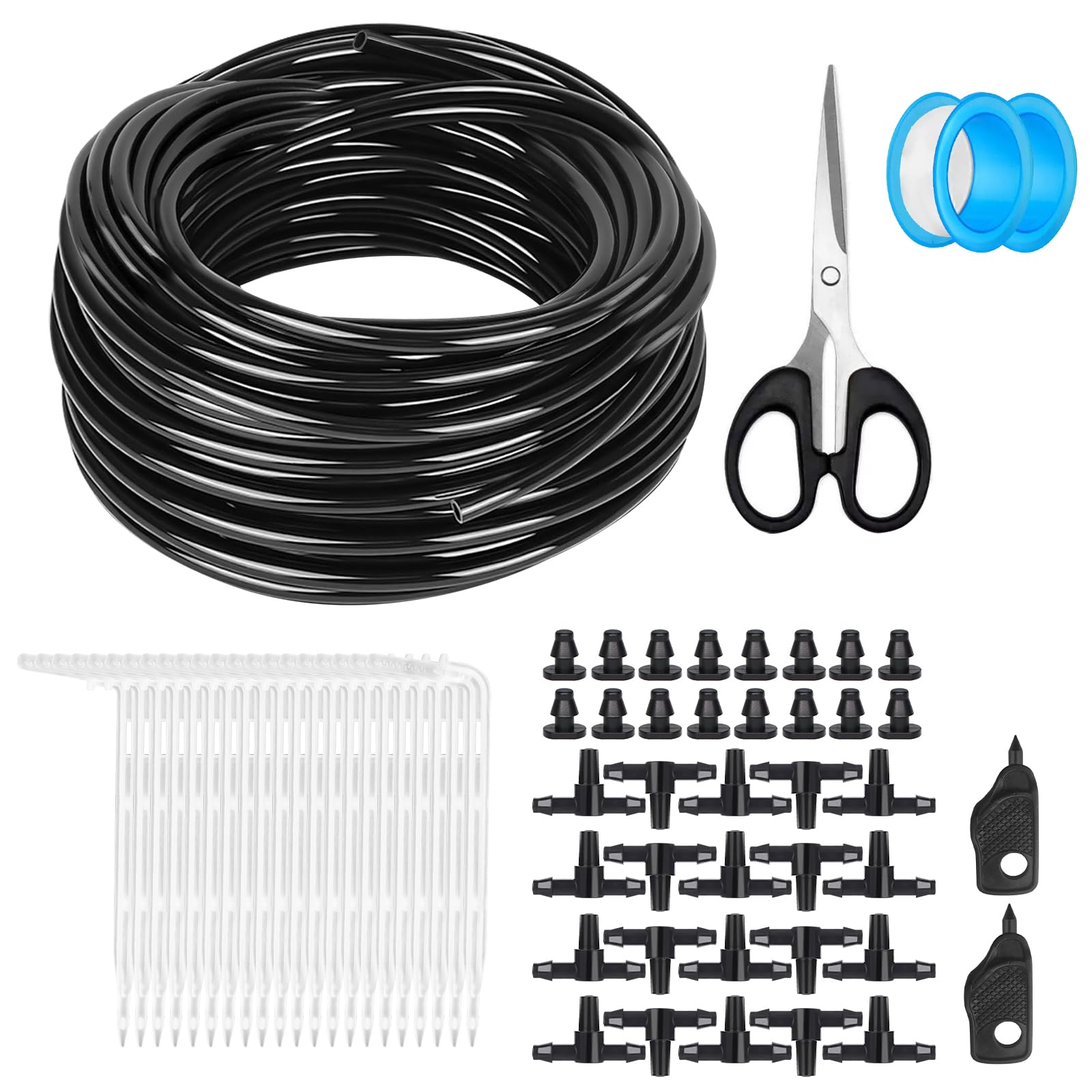GTNCE 20m Drip Irrigation System Kit for Garden Watering System 4/7 mm Drip Irrigation System Kit, with Irrigation Pipe Connectors, Adjustable Nozzle Sprayer for Greenhouse, Yard, Lawn, Plant