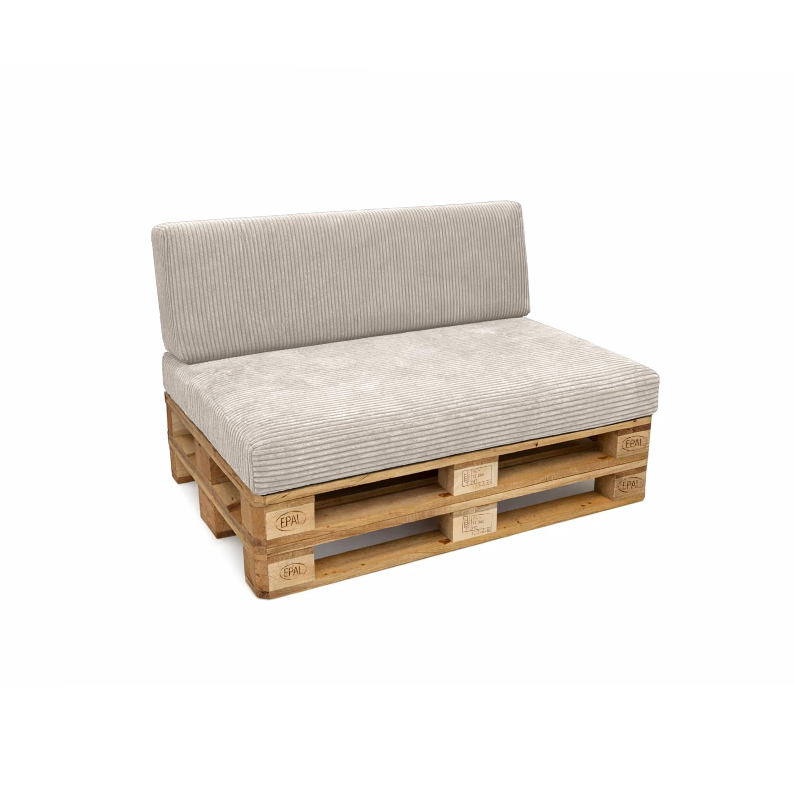 POKAR Set de 2 Coussins pour Palette 1x Assise 120x80 + 1x Dossier 120x40 | Coussins pour Canapé de Jardin en Velours Côtelé | Housses Amovibles | Made in EU | Certifié Oeko-Tex | Ivoire