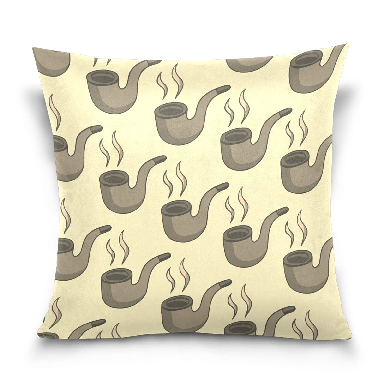 Poeticcity Multi 19 Seamless Vintage Retro Brown Smoke Pipes With Smoke On Beige Cotton Velvet Throw Pillow, Soft Breathable Bed Pillows, Pillowcase Sham Cushion Covers Twin Sides For Car Couch Bed 16X16 Inches