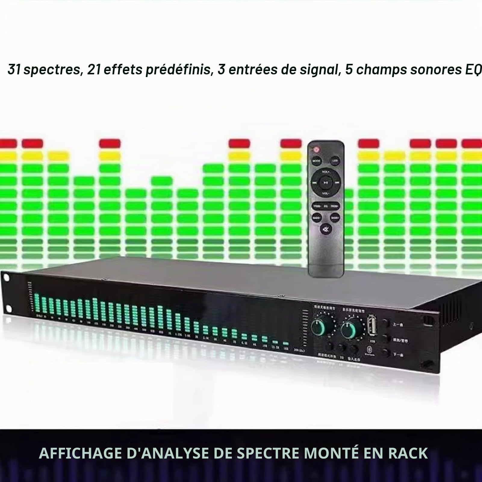 égaliseur Graphique Stéréo De 31 Bandes, égaliseur De Réglage De L'équation Numérique à Domicile avec Affichage du Spectre LED - 21 Effets Prédéfinis, Réduction Automatique du Bruit, avec Ajustement
