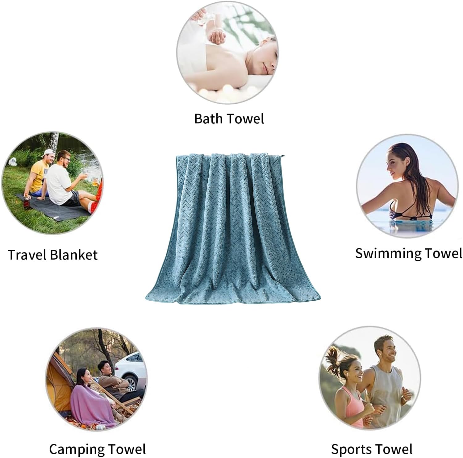 Ferdilan 4 Pack Large Bath Towels Set 35"x70" Turquoise Oversized Bath Sheet Chair Towels, 600 GSM Ultra Soft & Absorbent Towels for Bathroom, Quick Dry Towel for Gym Hotel Camp Pool