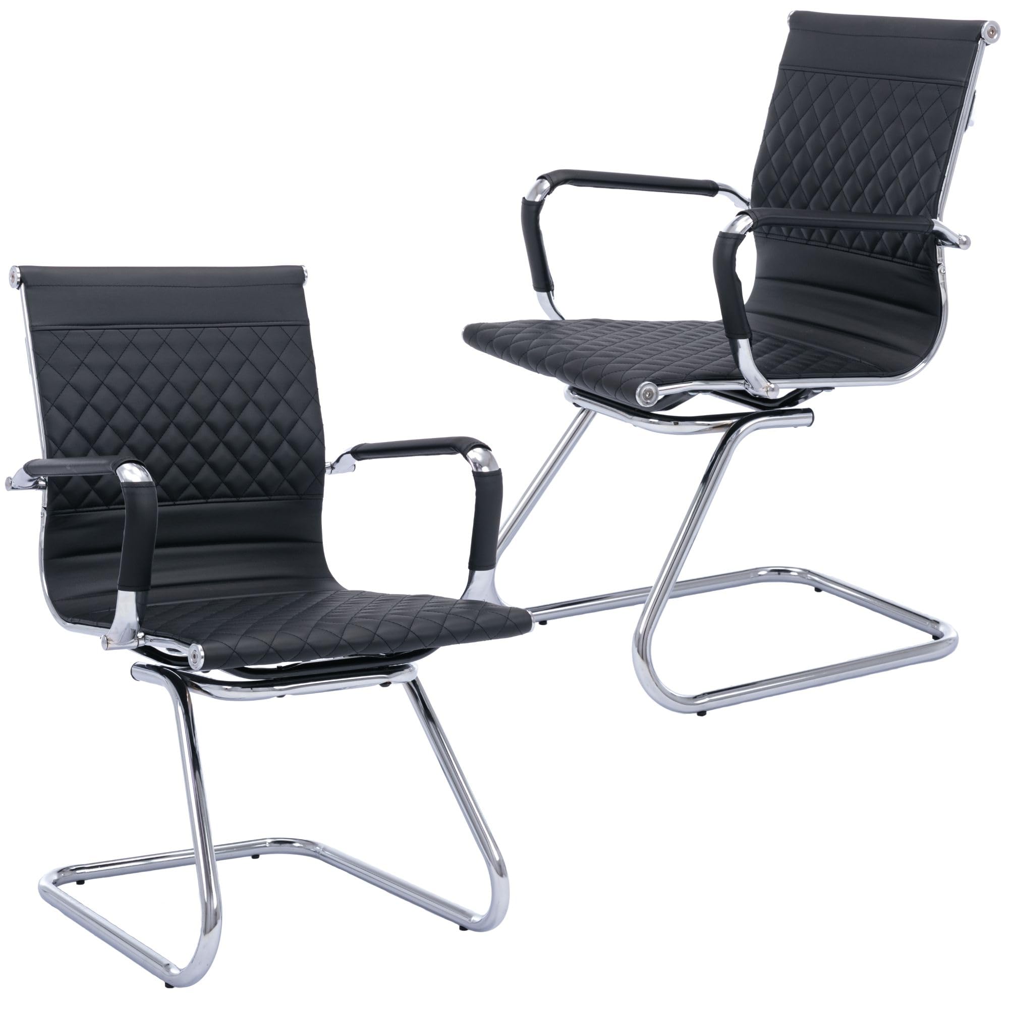 Office Guest Chairs Reception, Waiting Room Conference Room Set of  Mid Back, Modern PU Leather Desk Chairs, Black