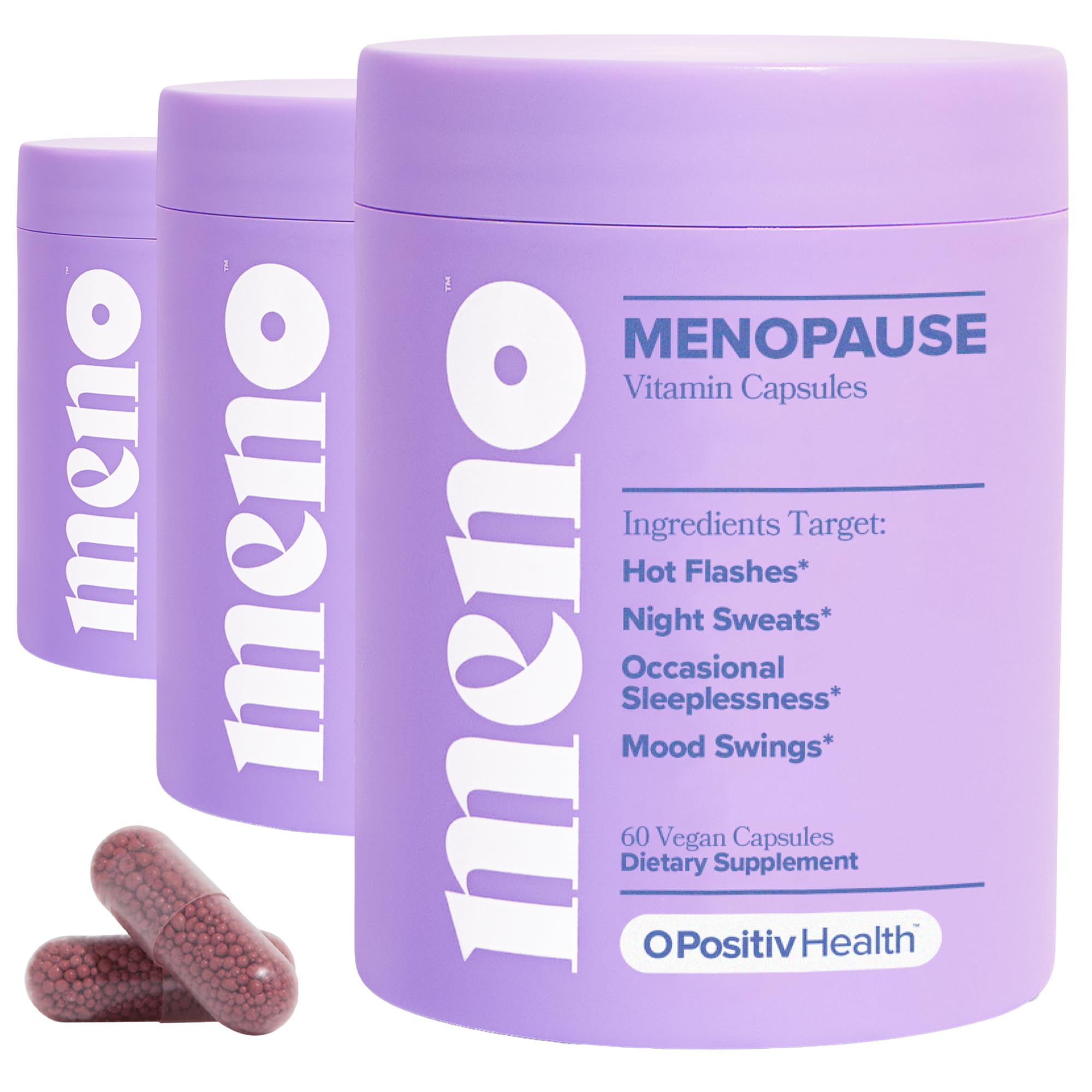 O Positiv MENO Vitamins for Menopause - Hormone-Free Menopause Supplement for Women - Black Cohosh & Ashwagandha KSM-66 - Helps Relieve Hot Flashes, Night Sweats, Mood Swings - 30 Servings (Pack of 3)