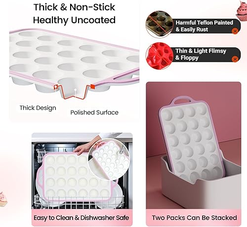 Miniatura 6 de Mini molde de silicona para magdalenas con marco reforzado de metal, 24 tazas de silicona duradera para magdalenas, magdalenas, sin BPA y apto para