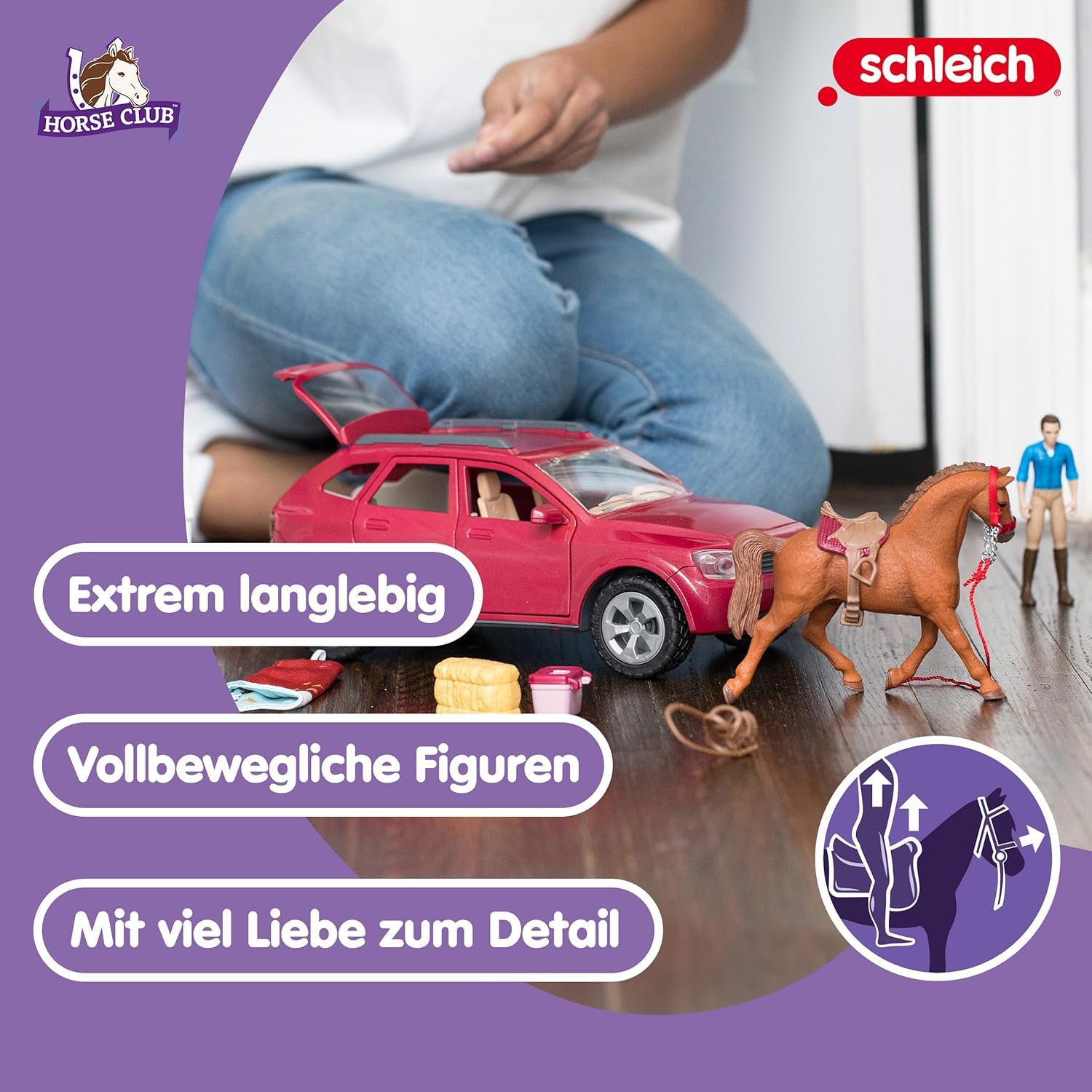 schleich HORSE CLUB | Abenteuer mit Auto und Pferdeanhänger 42535 | mit Hannah, Papa, Pferd und Zubehör | Geschenk für Mädchen und Jungen | Pferde Spielzeug für Kinder ab 5 Jahren | Set aus 110 Teilen
