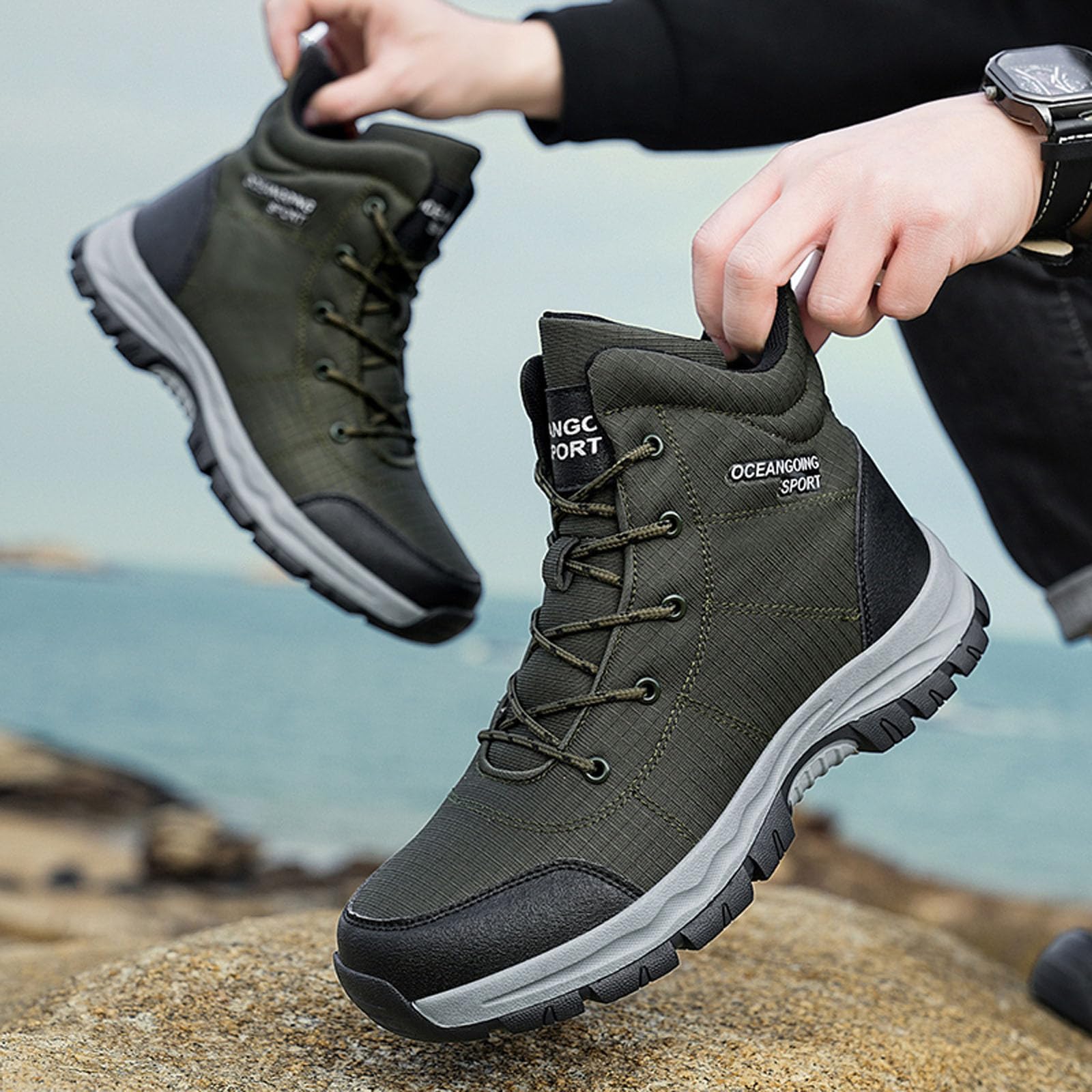 Generisch Herren Outdoor Sportschuhe mit Rutschfester Sohle Schnürboots für Bergsteigen Wandern
