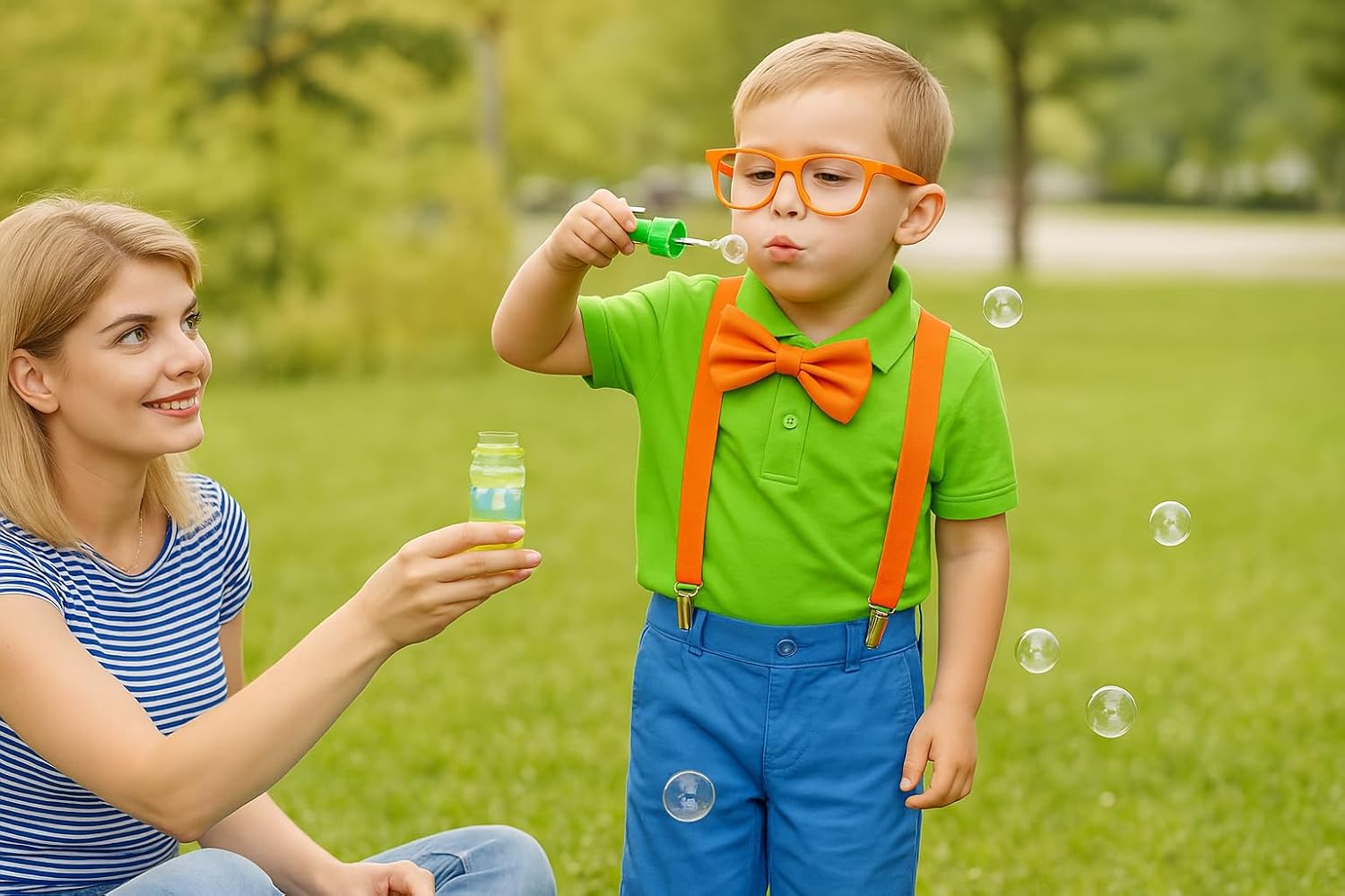 Costume Roleplay Accessories - 4PCS Orange Costume Accessories Set for Kids – Hat, Bow Tie, Glasses & Suspenders