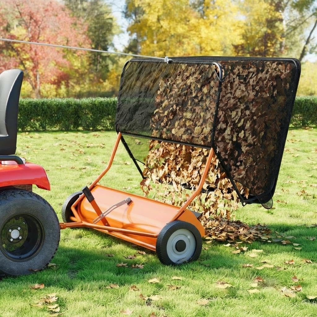 52" Heavy-Duty Tow-Behind Lawn Sweeper,27 cu.ft. Large-Capacity Grass & Leaf Collector for Tractors & ATVs, Adjustable Height with Easy Dump Rope, Efficient Yard Debris Removal for Lawn Care