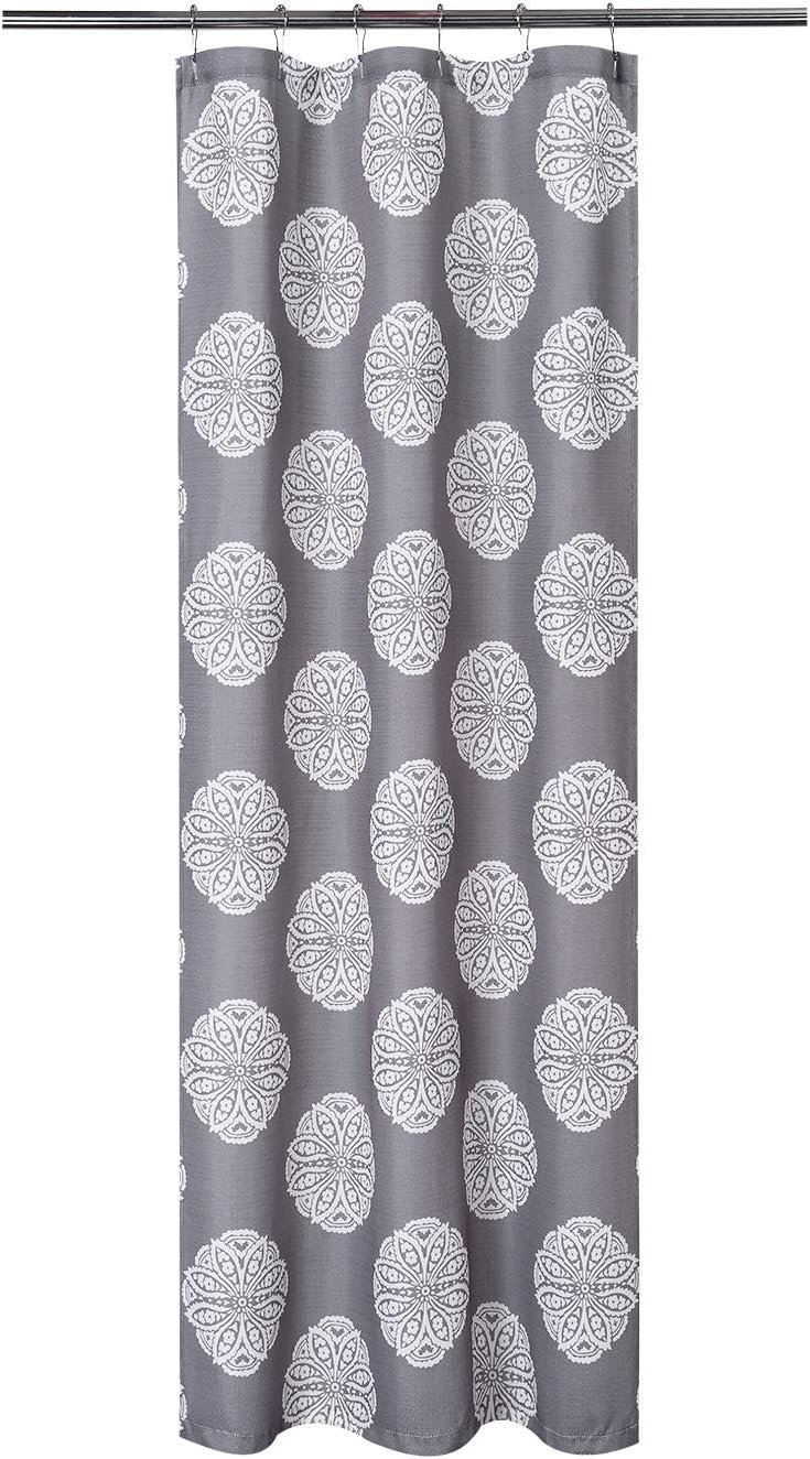 CAROMIO Medallion Damask Print 200GSM Stall Fabric Shower Curtains with Reinforced Buttonholes for Bathroom Stall Showers, Grey, 35x72 Inch