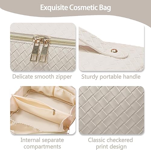 Miniatura 7 de BAKLUCK Bolsa de maquillaje de gran capacidad, bolsa de cosméticos de viaje con compartimento, impermeable, bolsa de maquillaje portátil a cuadros