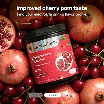 KEY NUTRIENTS Potassium Multivitamin Electrolytes, Cherry Pom, 90 Servings | Multivitamin Electrolytes Powder, Sweet Cherry Pom, Sugar Free, Sodium & Potassium Supplement, No Calories, Made in USA