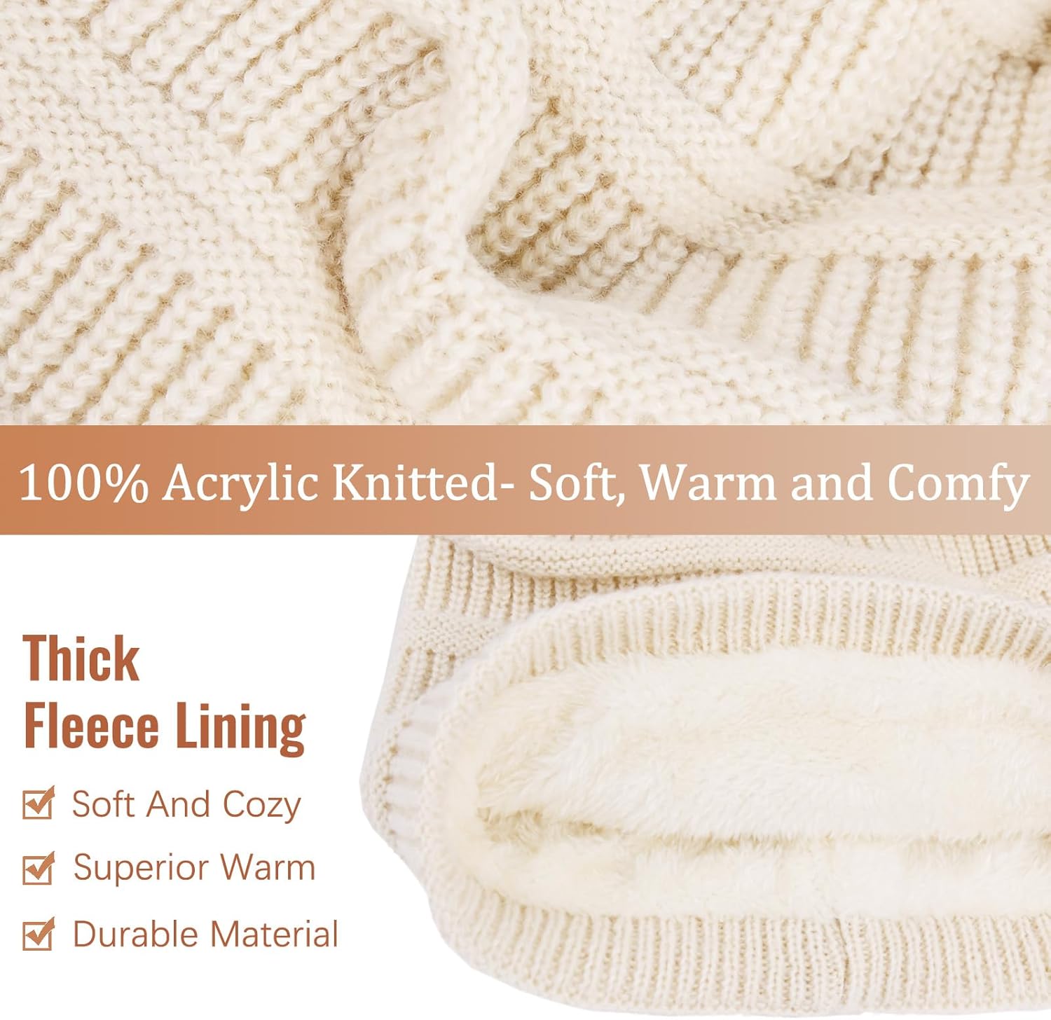 ZOORON Slouchy Beanies Hats for Men Women Cable Knit Winter Hats Chunky Beanie Skull Warm Cap - Image 3