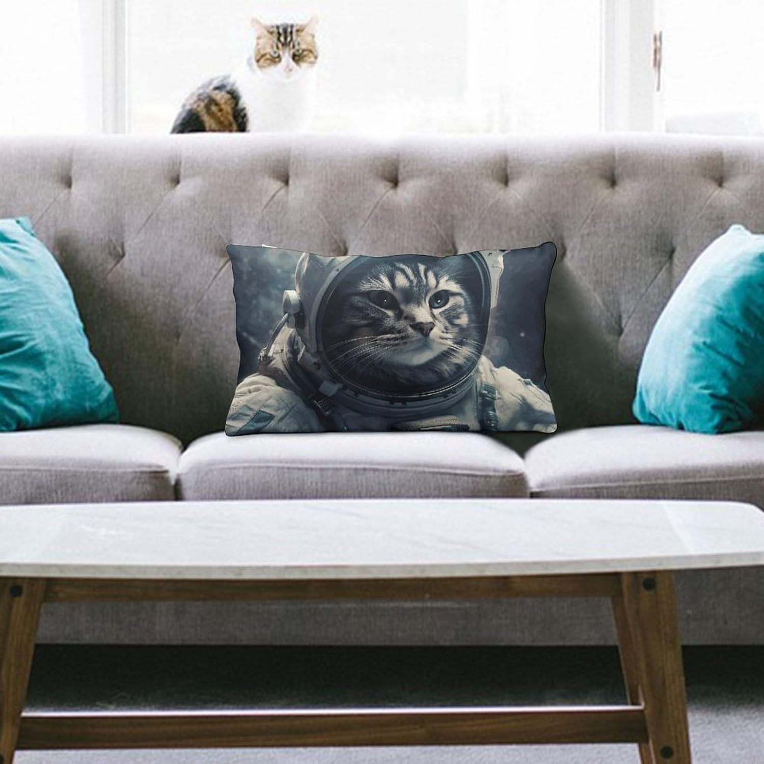 Astronaut Cat in Space Pillow Cases Queen Size Set of 1 Soft Comfortable Throw Pillows Covers Decorative Pillowcase with Zipper Bed Cushion Covers for Couch Sofa Bedroom 8"x12"