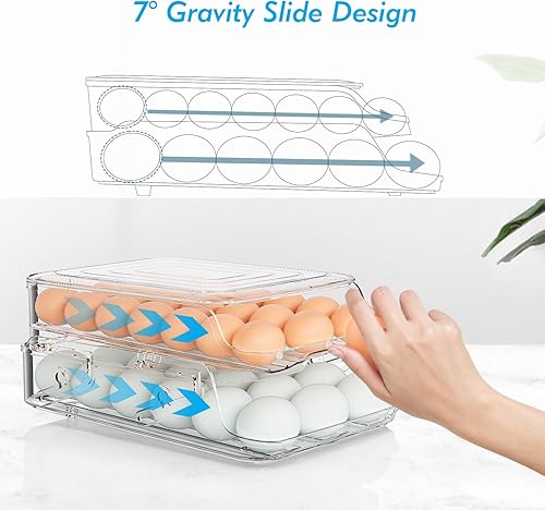 Miniatura 3 de Soporte para huevos para refrigerador, contenedor plegable automático para refrigerador, bandeja organizadora de huevos apilable de gran capacidad,