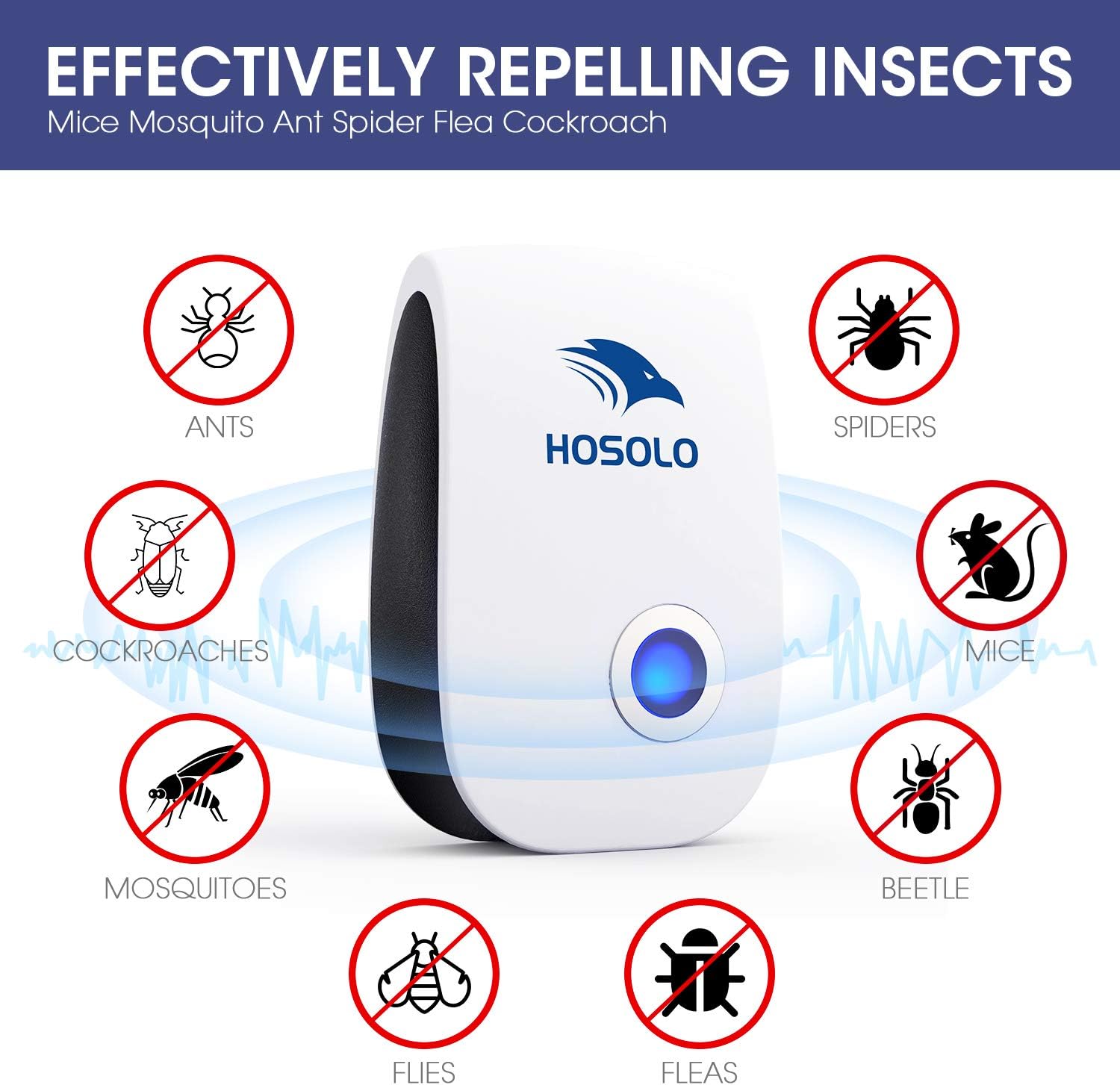 HOSOLO Ultrasonic Pest Repeller, Electronic Indoor Pest Repellent Plug in Pest Control for Kitchen, Warehouse, Bedroom(6 Packs) : Patio, Lawn & Garden