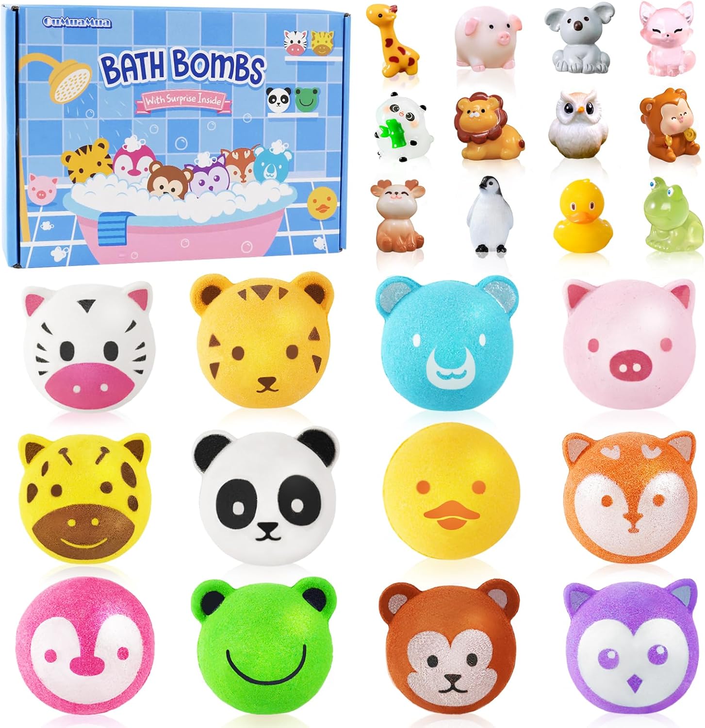 Bath Bombs for Kids with Surprise Toys Inside, 12 Pcs Bubble Bath Fizzy Balls with 12 Animal Shapes, Natural Bath Bombs Valentine's Day Easter Children's Day Gift Set for Kids Girls Boys Toddlers