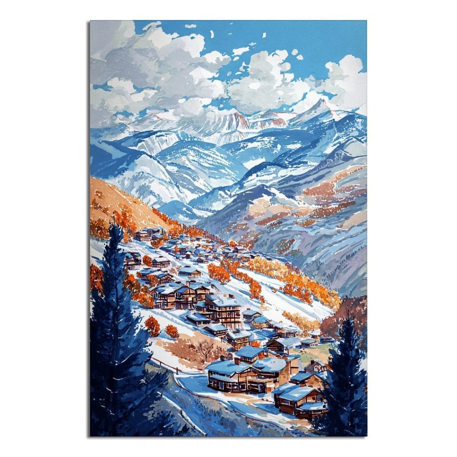 Telluride Ski Posters 20x30inch(50x75cm) Vintage Watercolor Canvas Art