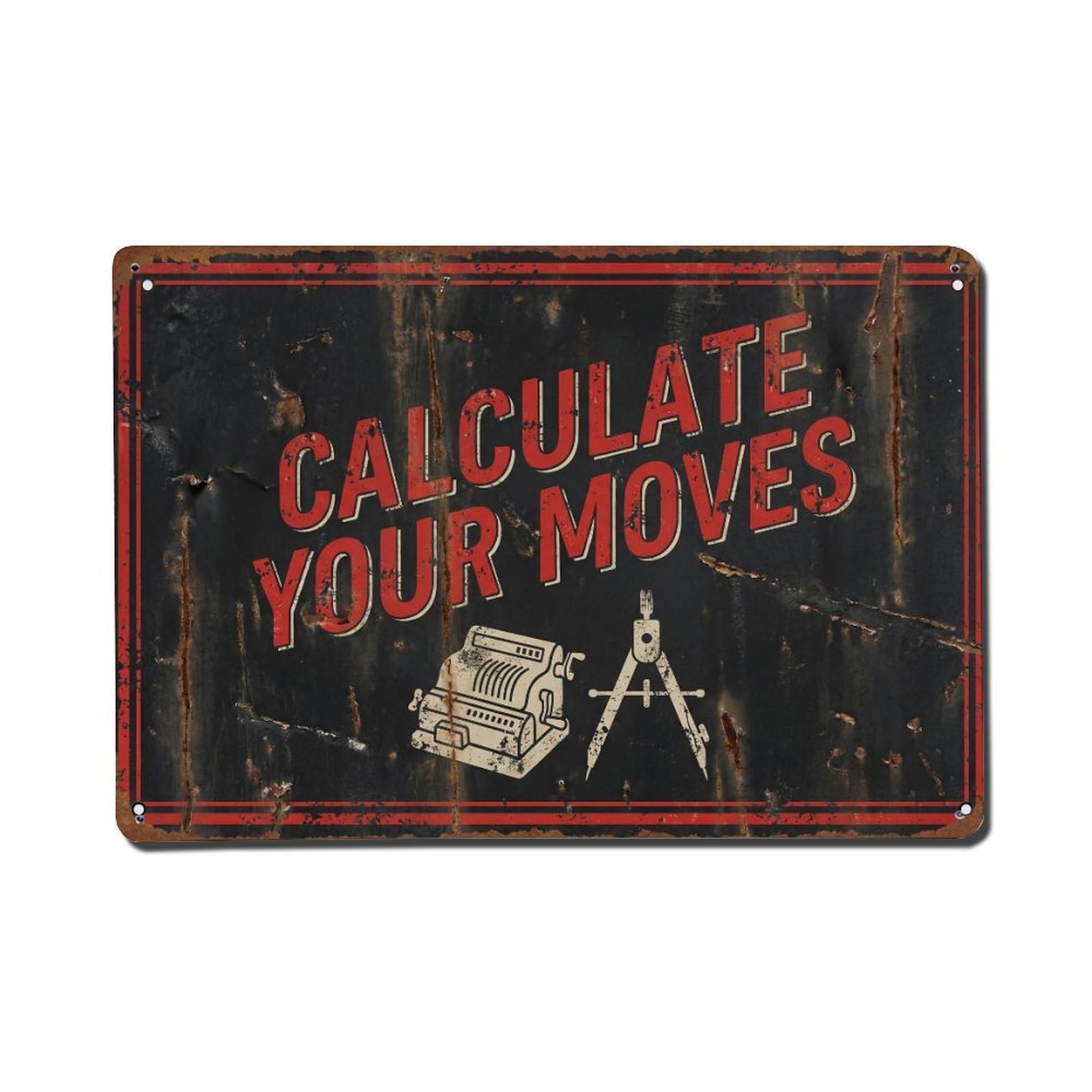 Calculate Your Moves Precision Retro Motivational Slogans Vintage Metal Tin Sign Wall Decor for Cafe, Club, Garden Metal Poster 8x12Inch