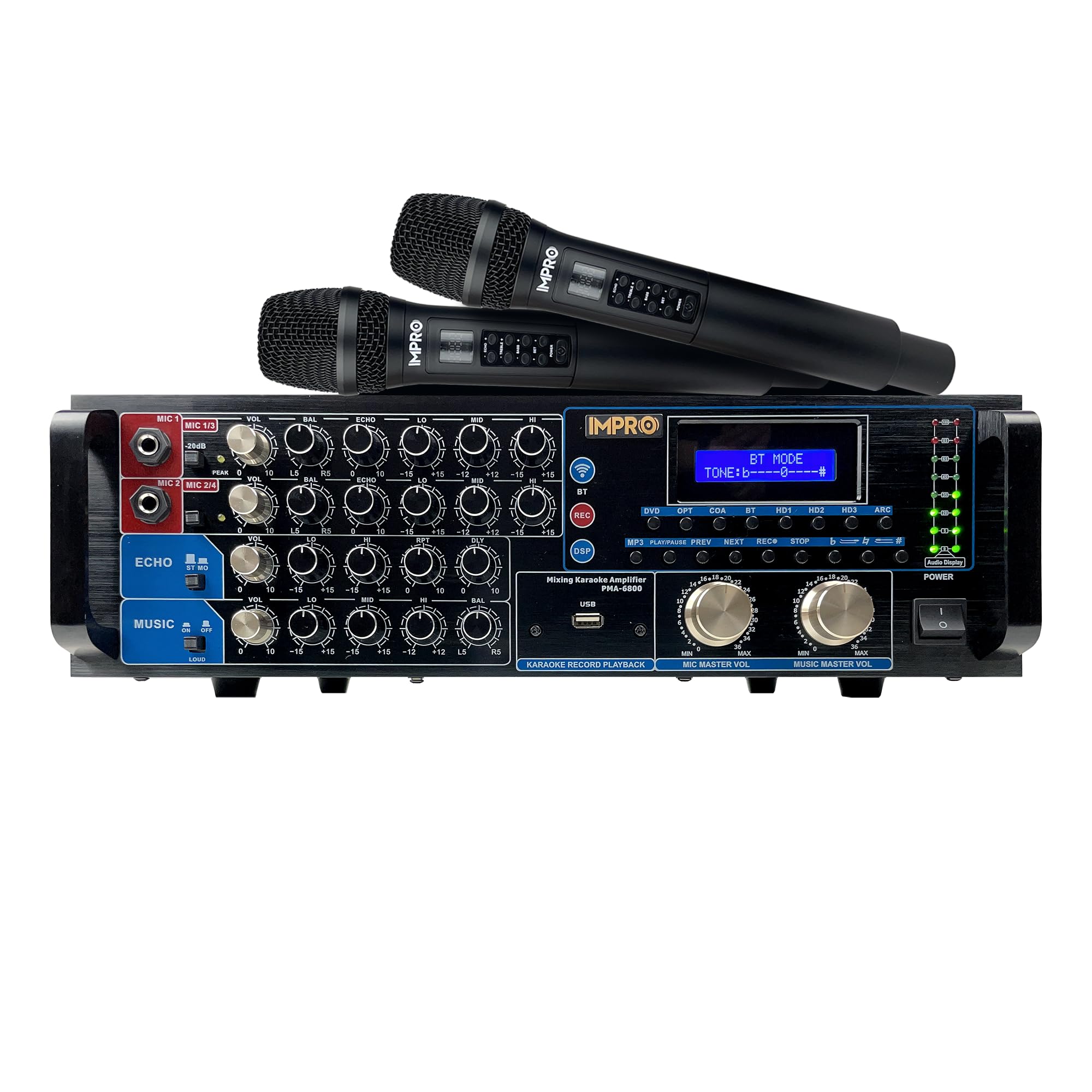 ImPro PMA-6800 800W Mixing Amplifier Bundle with ImPro UHF-88II Wireless Microphones (Black)