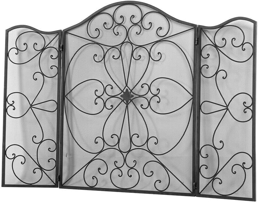 Fireplace Screens Fireproof 3-Panel Flower Pattern Retro Wrought Iron Steel Fireplace Screen Mesh Fireplace Screen Flat Fireplace Screens Decorative Feito na China