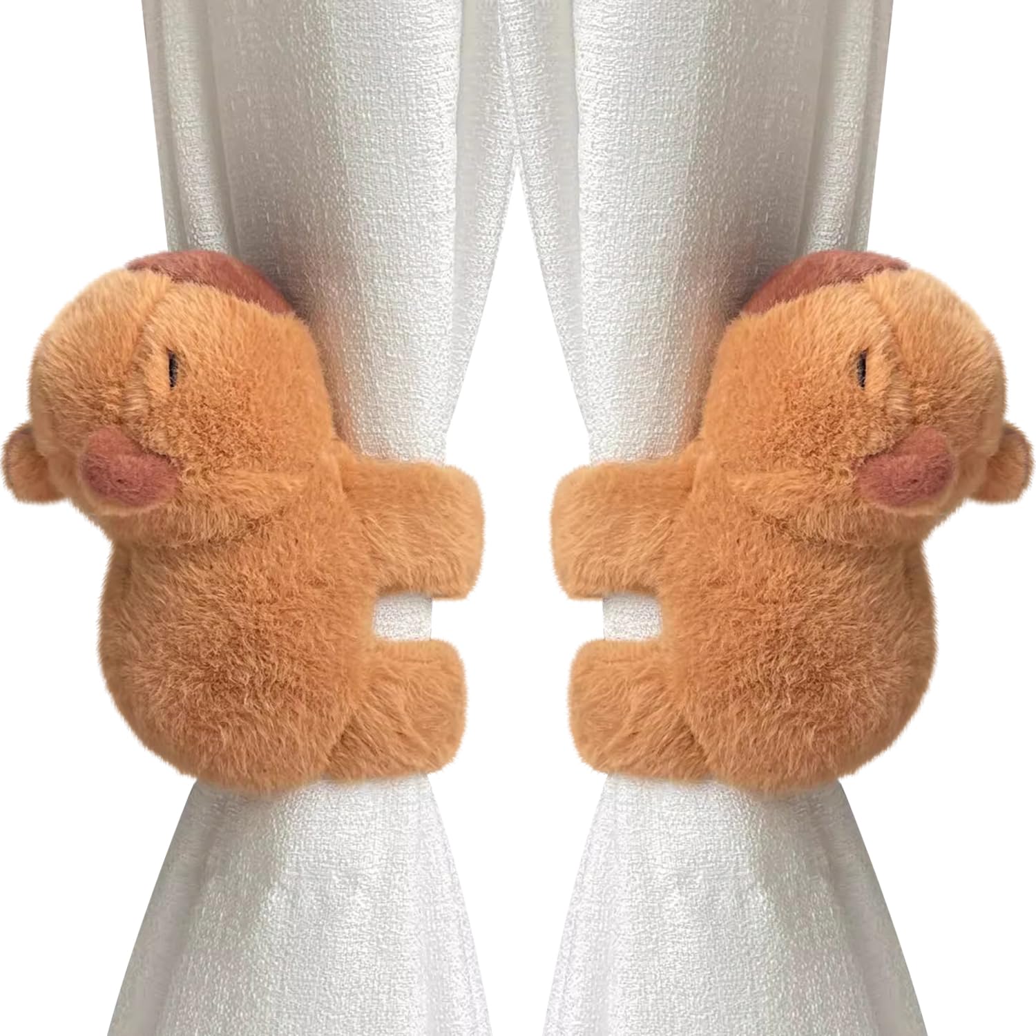 EHERDM 2Pcs Capybara Curtain Buckles Cute Animal Curtain Tiebacks Plush Cotton Curtain Straps Decorative Curtain Drapery Holdbacks Curtain String for Nursery Room Living Room Bedroom Window Decor