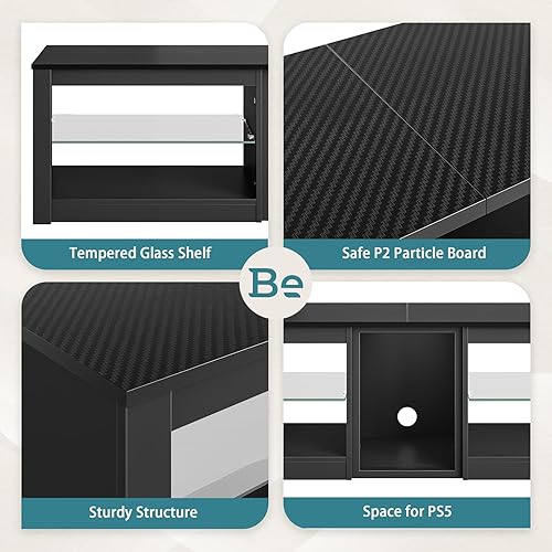 Miniatura 5 de Bestier Soporte de TV para TV de 70 pulgadas con tomas de corriente, centro de entretenimiento LED para PS5, consolas de TV para juegos con estantes