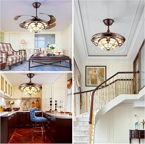 Miniatura 4 de A Million Ventiladores de techo vintage de 42 pulgadas con luces retráctiles con control remoto de 3 velocidades, luz regulable, lámpara LED retro,