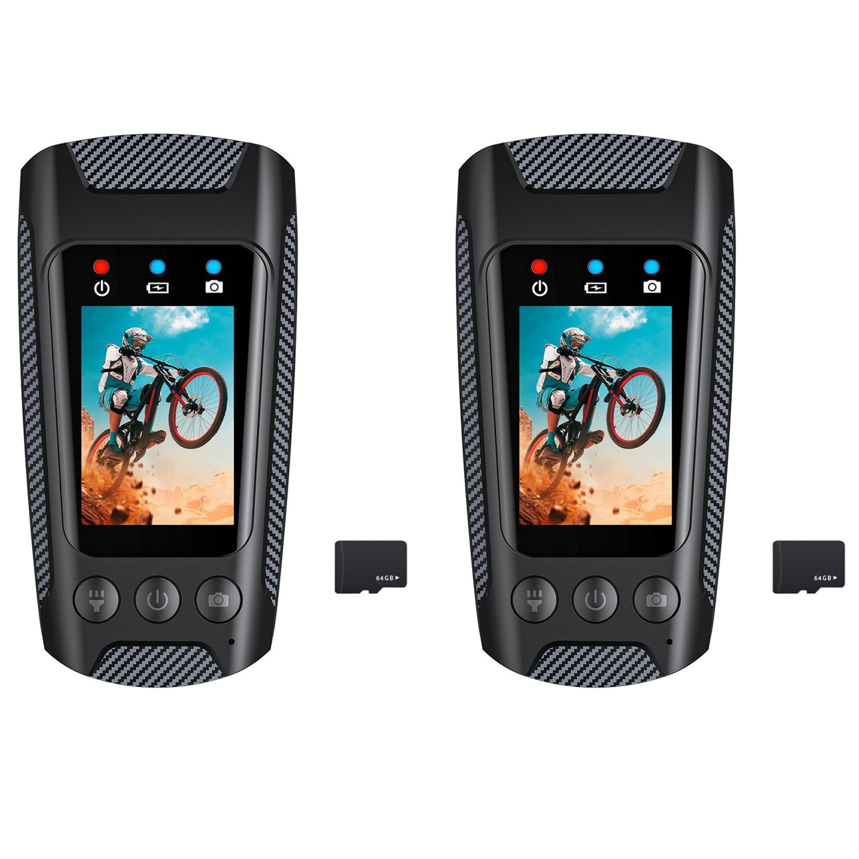 2X Fotocamera da Ciclismo Multifunzionale 4K 60FPS, Schermo IPS da 2,0 Pollici, Resistente alla, Connessione WiFi con Torcia A LED, Clacson