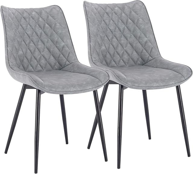 WOLTU Dining Chairs Set of 2 pcs Kitchen Counter Chairs Lounge Leisure Living Room Corner Chairs Grey Leatherette Reception Chairs with Backrest and Padded Seat