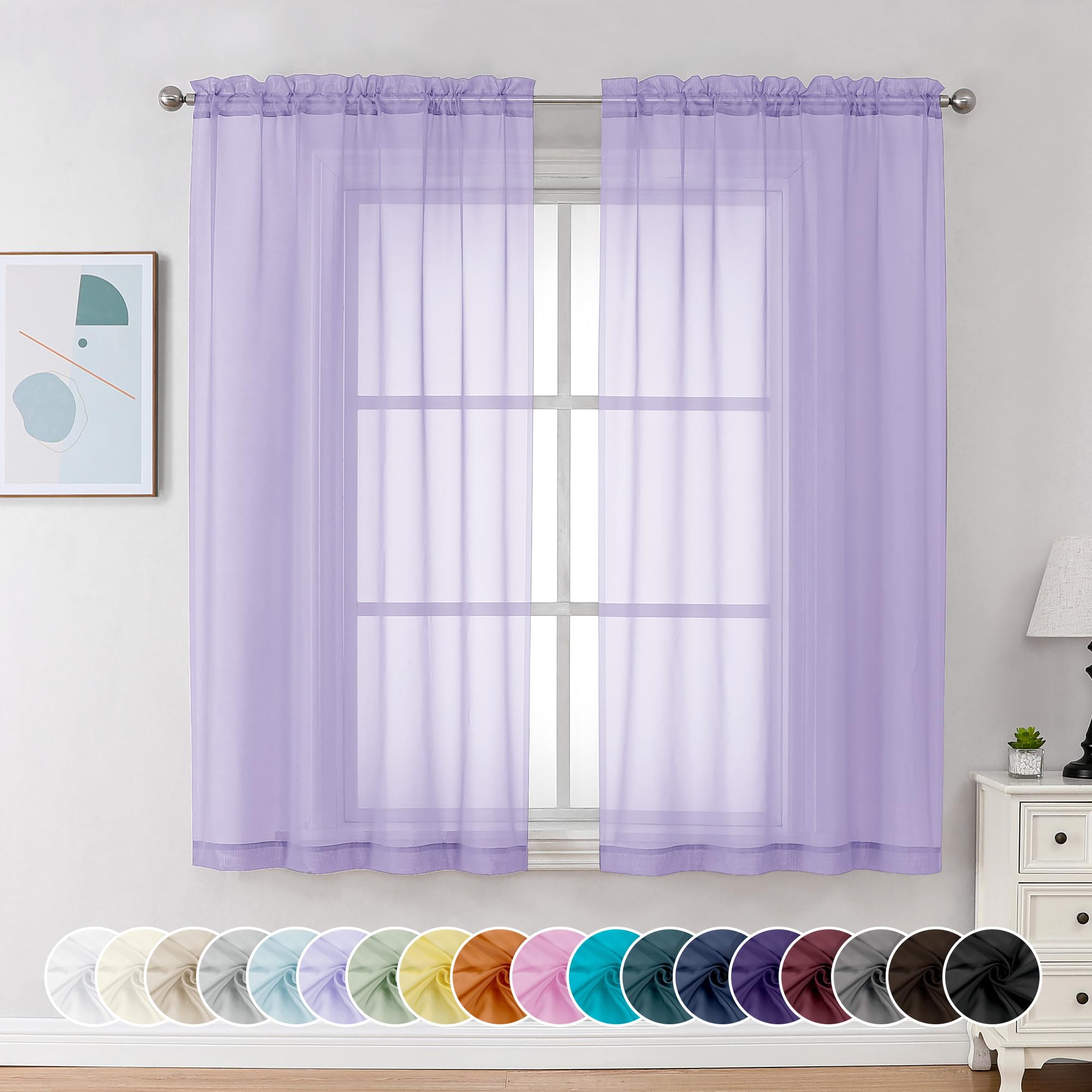 Chyhomenyc Lilac Sheer Curtains 54 Inch Long 2 Panels - Image 2