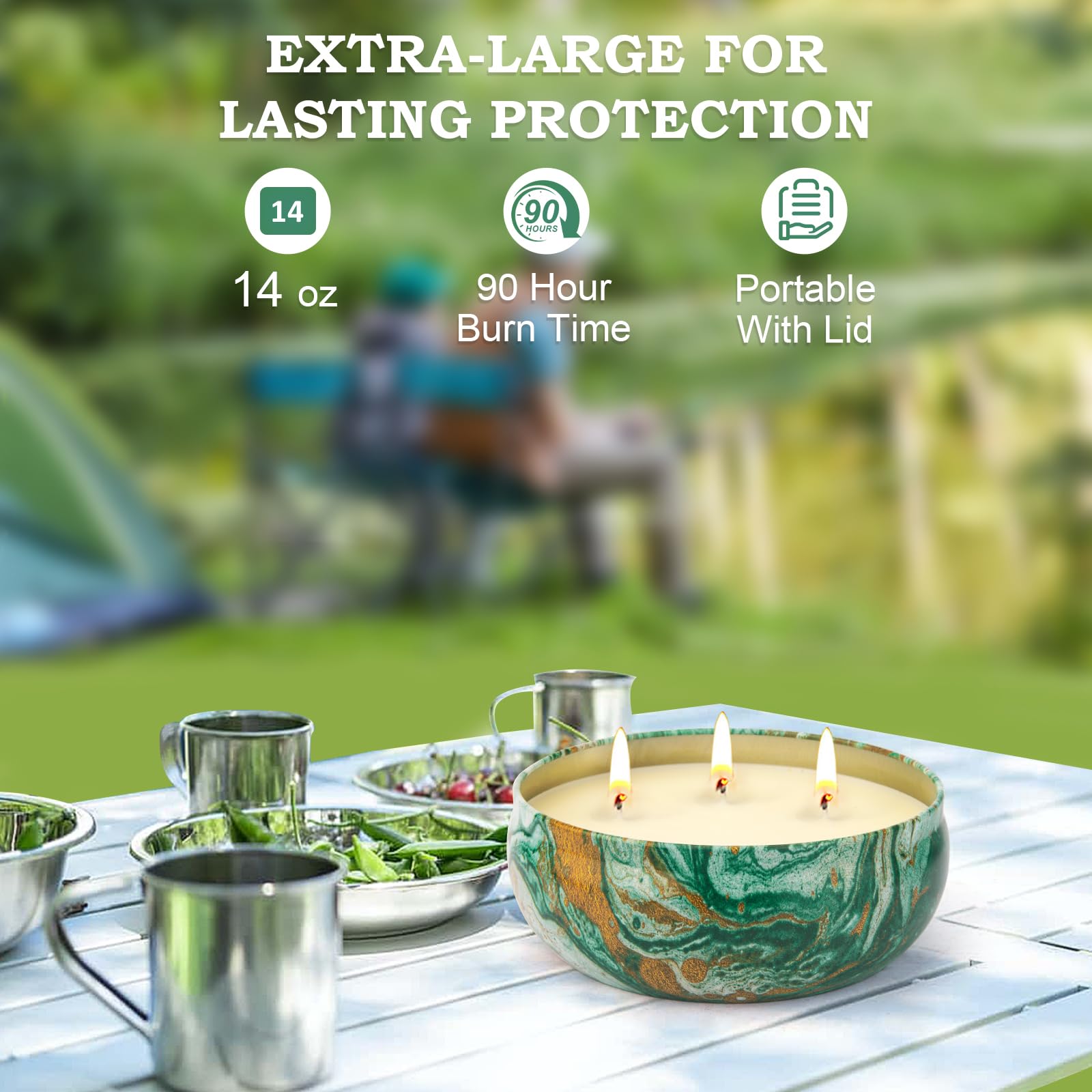 Velas citronela para Exteriores, 3 x 15oz con Aceite de citronela y Cera de Soja Natural, Cada Vela y Tiempo de combustión 90-100 Horas，para jardín pícnic Fiesta Barbacoa Interior y Camping