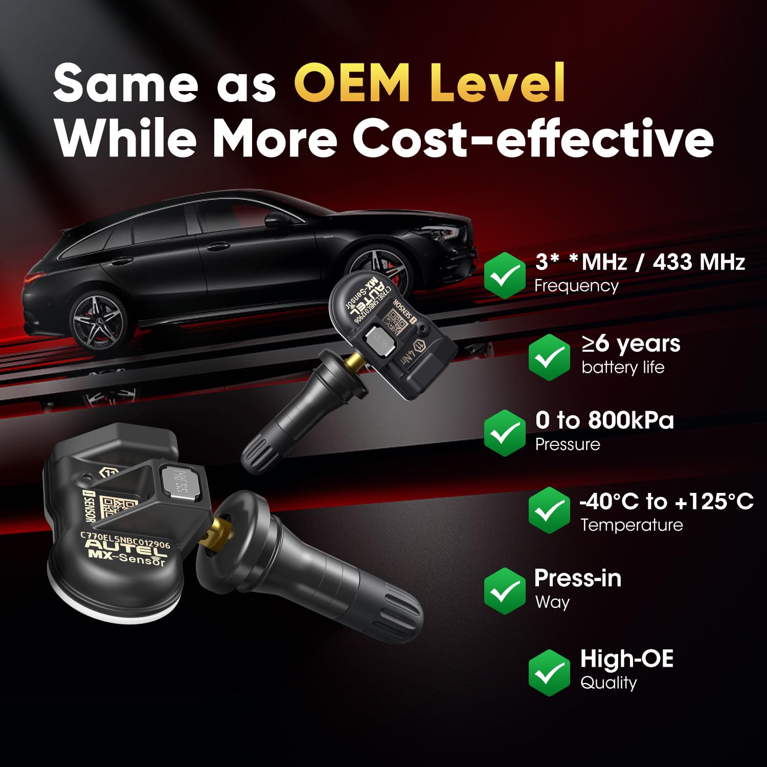 Autel TPMS 2 en 1 MX-Sensor, Sensor Sistema Monitor Presión Neumáticos a Presión 1 Sensor, Sensor TPMS Inalámbrico Programable & Clonable Nivel OE para Todos Vehículos (Válvula Goma, 4 Unidades)