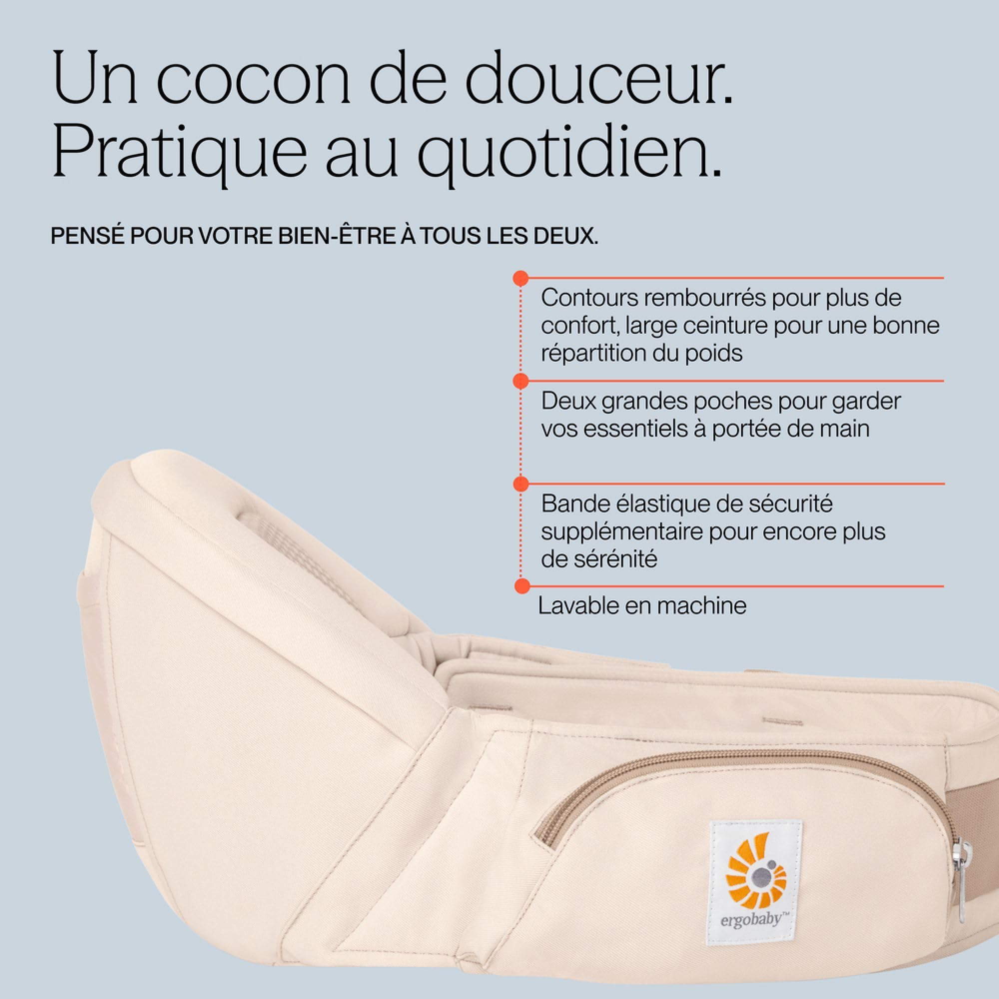 Ergobaby Lift Hip Seat nosidełko dla niemowląt z siedziskiem biodrowym dla niemowląt i małych dzieci od 6 miesięcy (7,7 kg – 20,4 kg), nosidełko biodrowe, kolor perłowy szary