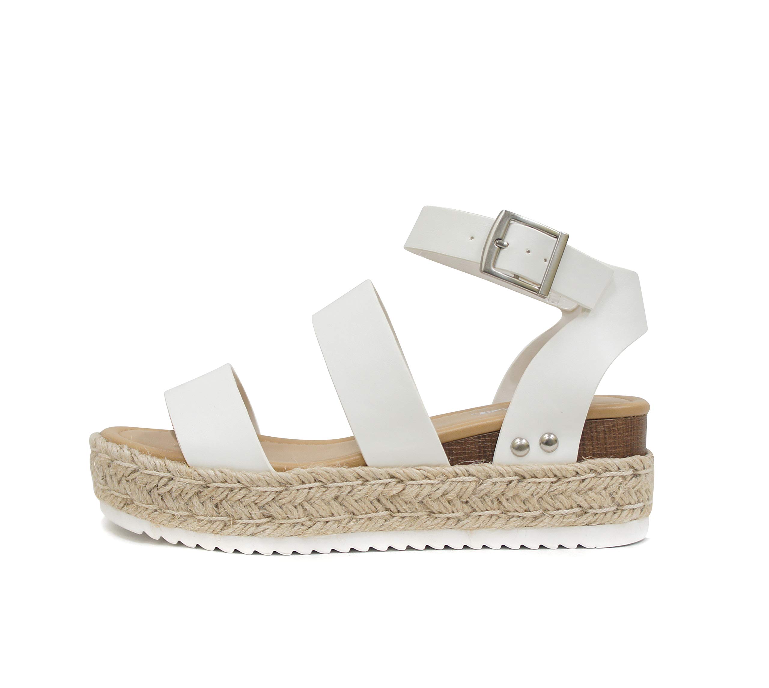 SodaStyle Bryce Open Toe Two Bands Espadrille Jute Platform Wedge Casual  Fashion Flatform Sandals with Buckle Ankle Strap