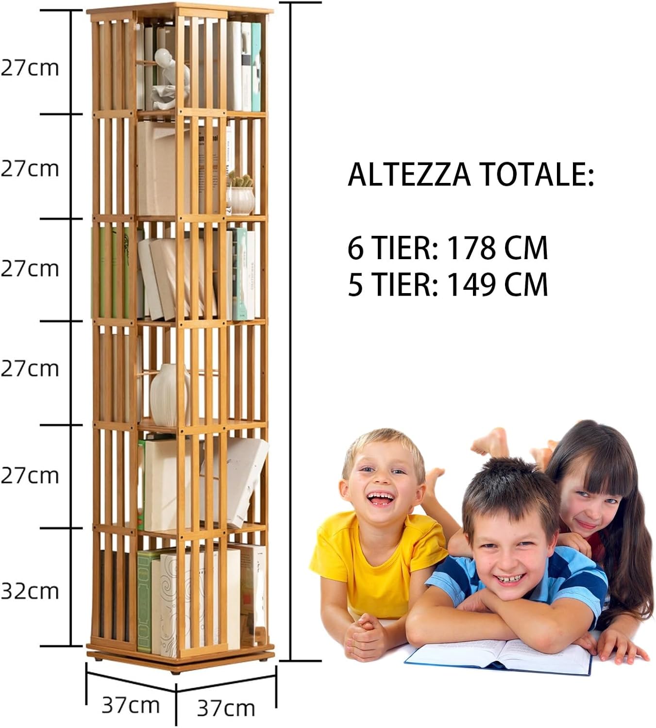 Rotating Bookshelf Tower, Corner Bookshelf 5/6 Tier Rotating for Small Space, Floor Rack Simple Bookcase and Student Multi-Function Creative Bookshelf for Living Room ( Color : BROWN , Size : 5 TIER )