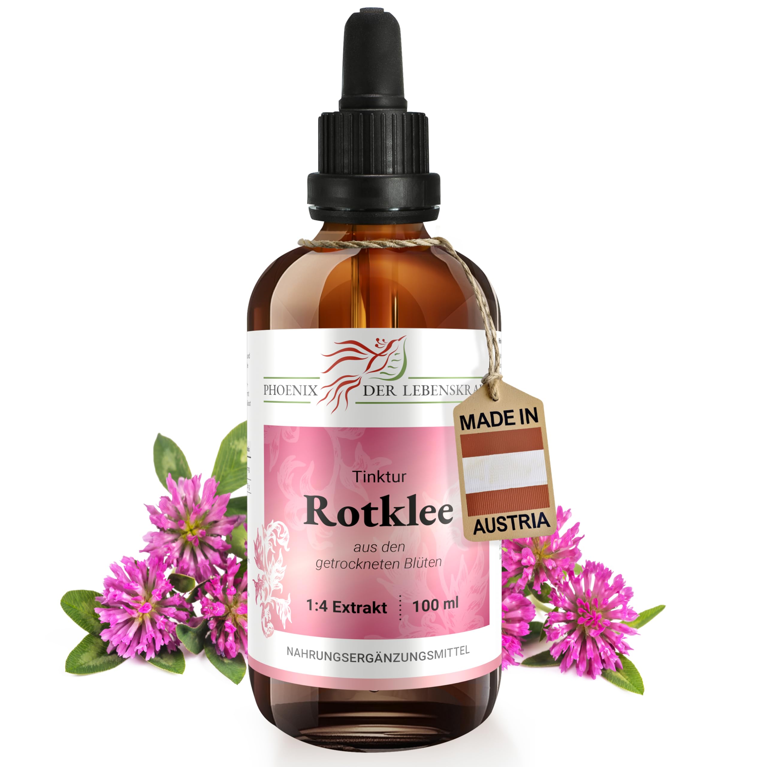 Rotklee Tinktur 100ml | Trifolium pratensis Tropfen (1:4 Extrakt) | Premium Qualität aus Österreich | Veganes Nahrungsergänzungsmittel | Wiesenklee, Kleebusch, Wundklee, Hornklee, Ziegenklee