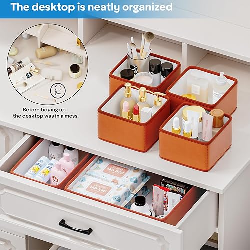 Miniatura 3 de Organizadores de cajones de cuero vegano, paquete de 8 cajas de almacenamiento de maquillaje, cajón de tocador, actualización de lujo, reemplazo de