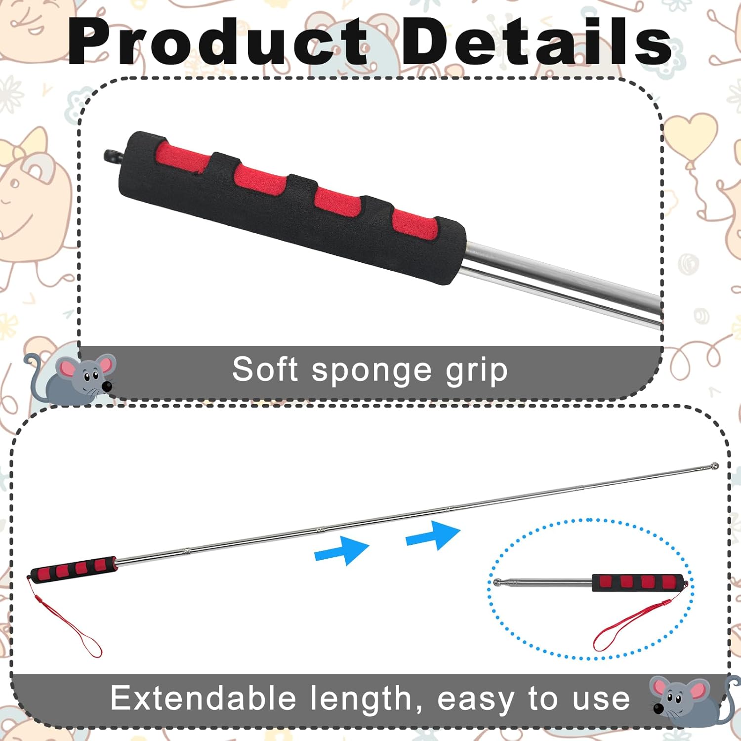 12 Pcs Halloween Mouse Costume Accessories Blind Mice Theme Costume Set,Folding Blind Cane Mouse Headbands Round Sunglasses Gloves - Image 3