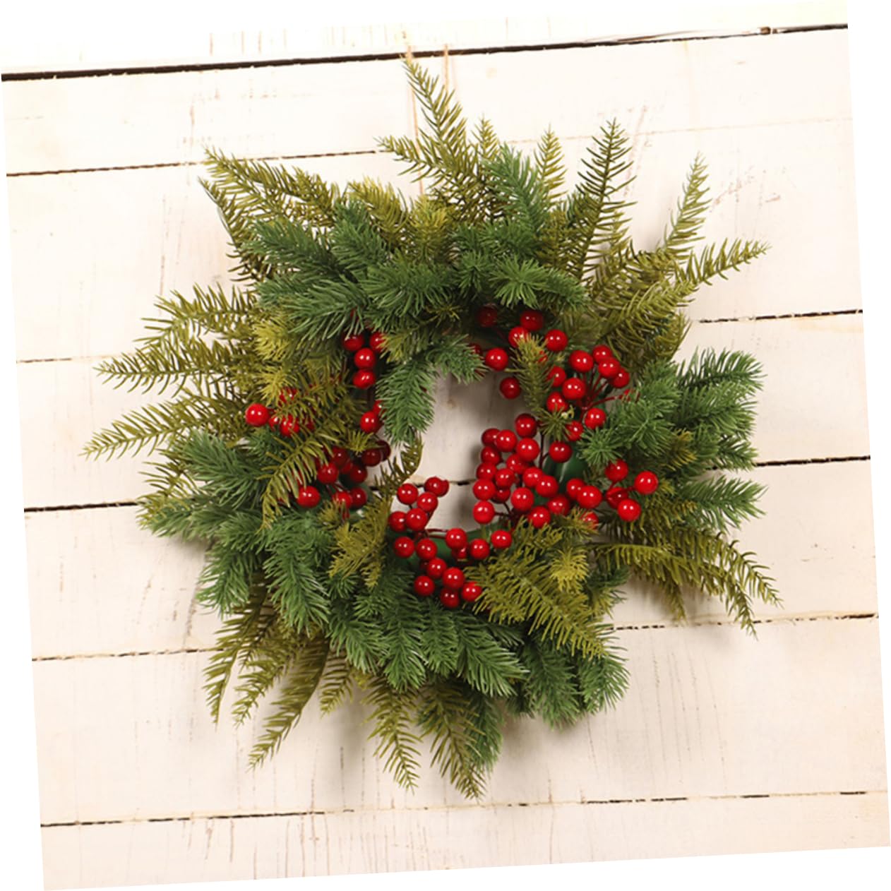 Cabilock 2 Piezas de Navidad Planta de Navidad Guirnalda Decoración navideña Coronas navideñas Christmas Garland de Frutos Rojos Colgante de Anillo de plástico Green